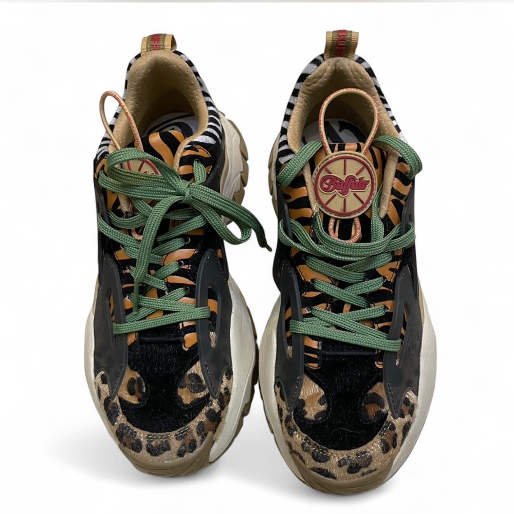 SOLD Buffalo London Leopard Print Sneakers with Olive Laces